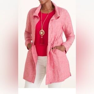 NWT Chico’s Pink Linen Utility Jacket Resort Coastal Grandma Travel 1